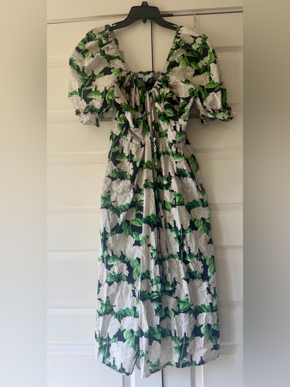 Hill House Off-Shoulder Maxi Dress in White & Green Floral